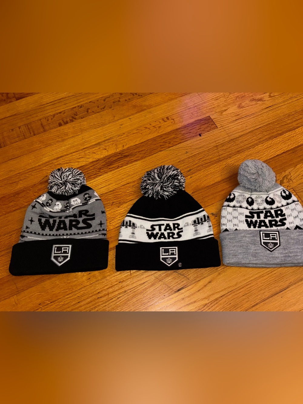 Los Angeles Kings NHL Star Wars Knit Pom Beanie Hat Black Gray White